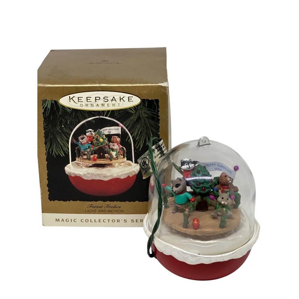 VTG 90s Hallmark Keepsake Magic Ornament Forest Frolics Light Motion Boxed Decor